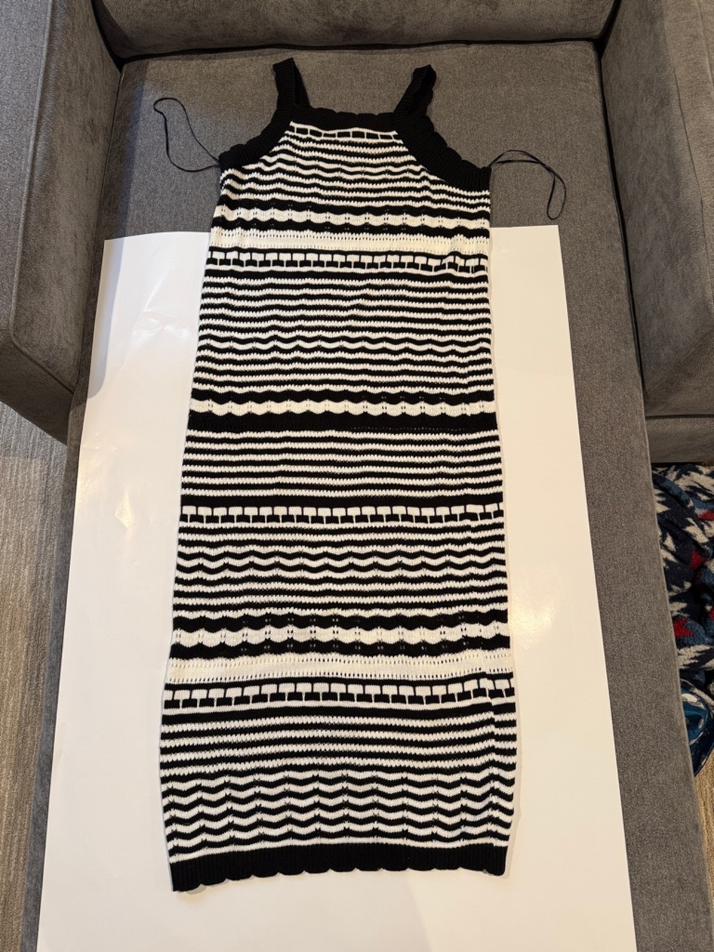 Black & White Striped Knit Midi Dress